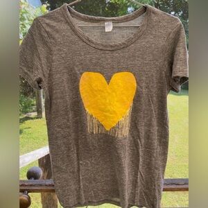 Kerri Rosenthal Drenched in Love Drippy Heart Charcoal Grey & Yellow T Shirt - M